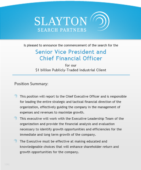 Senior Vice President and Chief Financial Officer, Finance