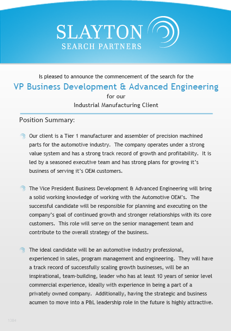 VP Business Development and Advanced Engineering